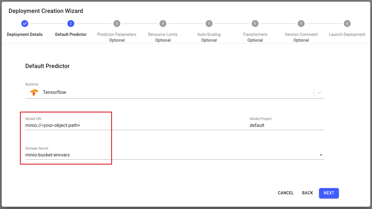 using Core v1 bucket secrets in the deployment wizard