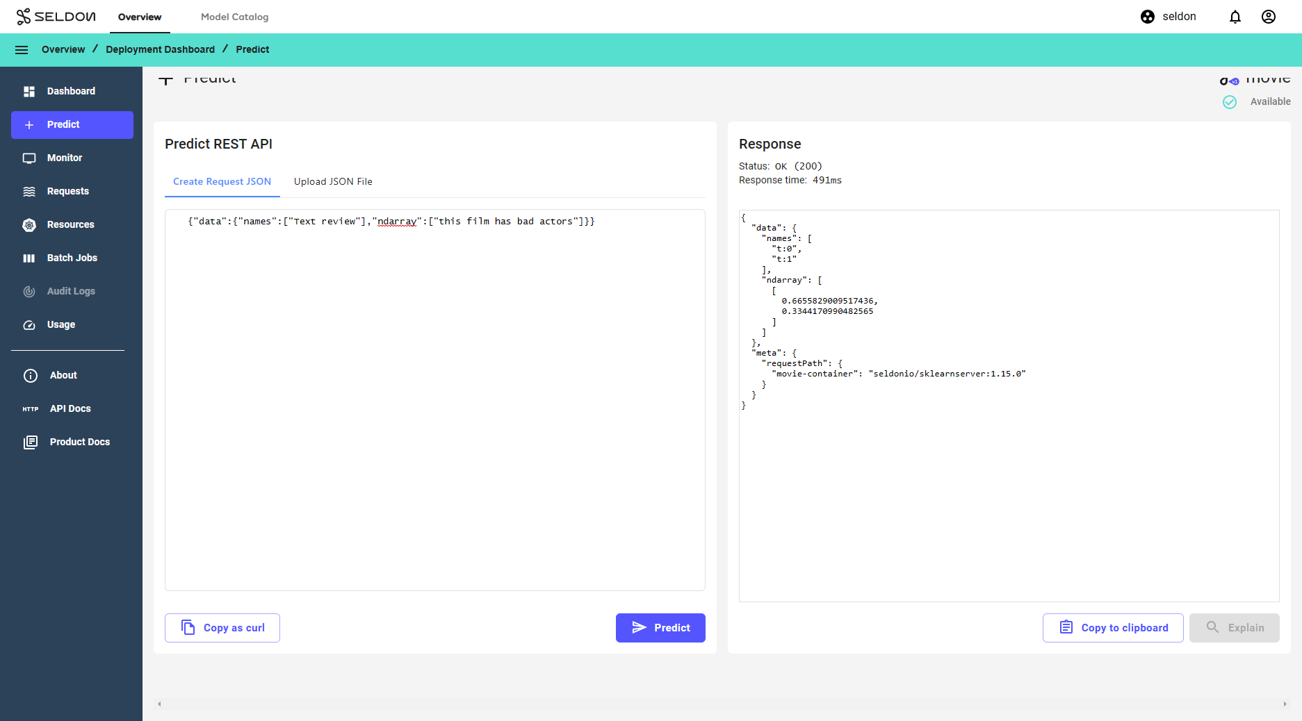 A screenshot showing the Predict page with the textarea prepopulated