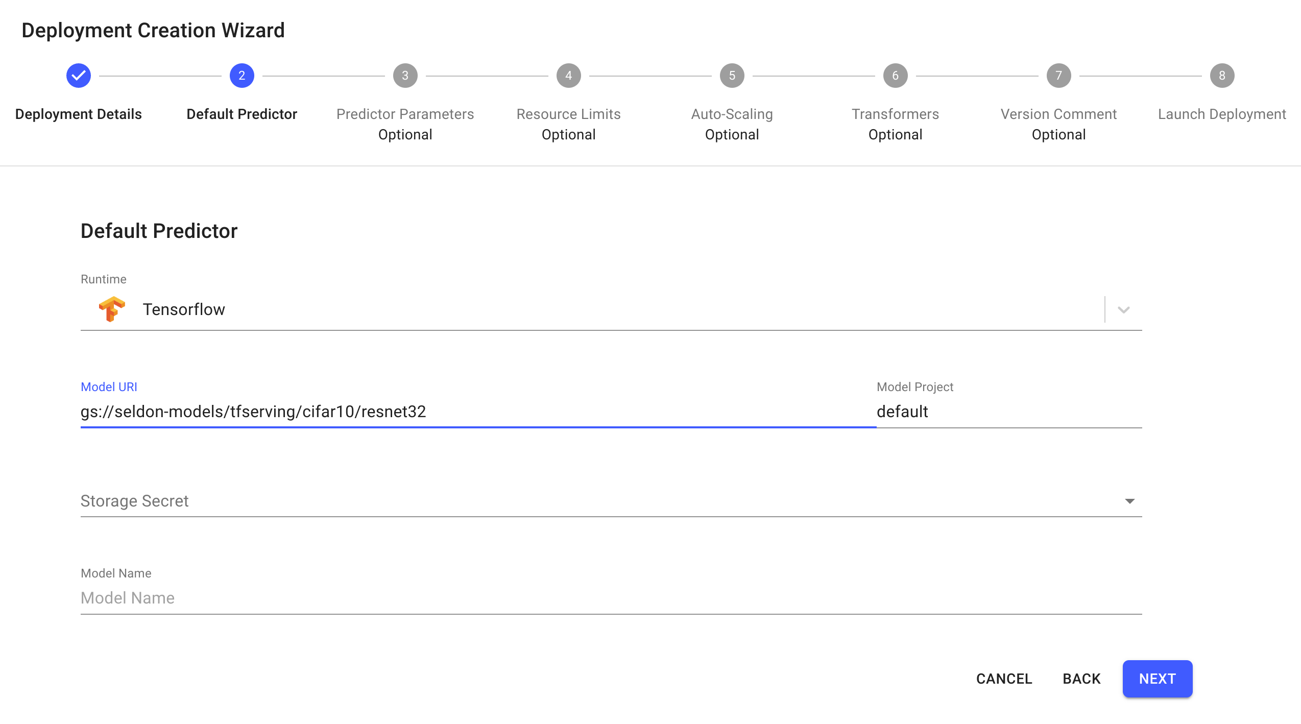 Default predictor spec