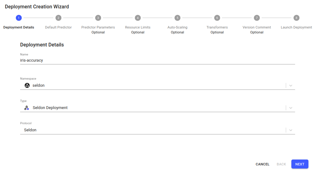 deployment creation wizard - deployment details