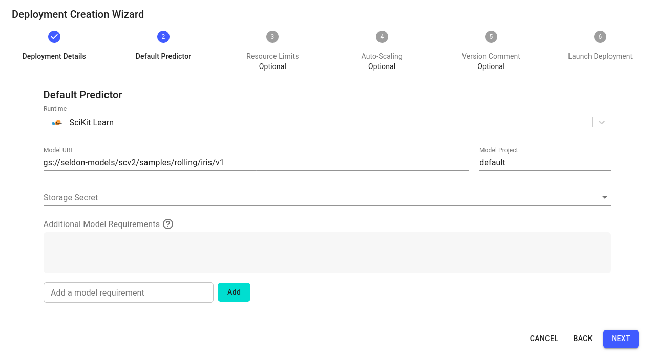 Default predictor spec