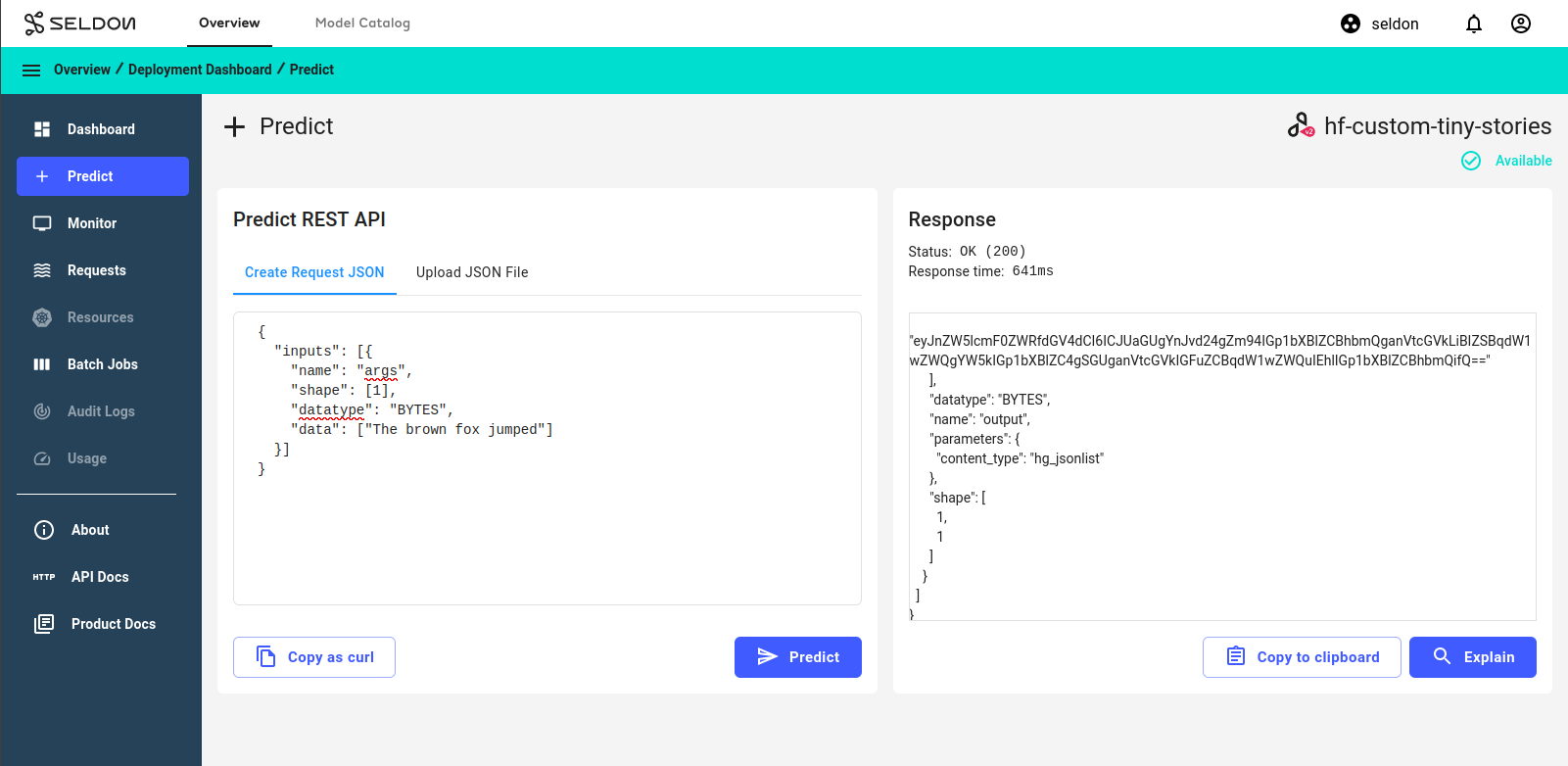 A screenshot showing the Predict page with the textarea pre-populated