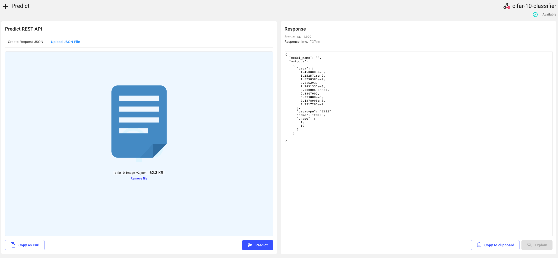 A screenshot showing the Predict page with the textarea pre-populated