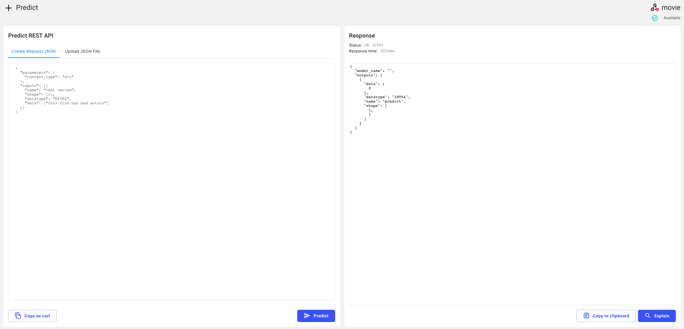 A screenshot showing the Predict page with the textarea pre-populated