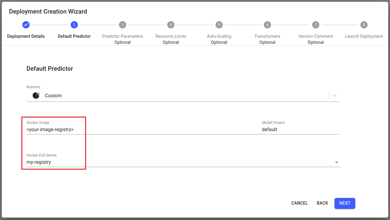 using Core v1 registry secrets in the deployment wizard