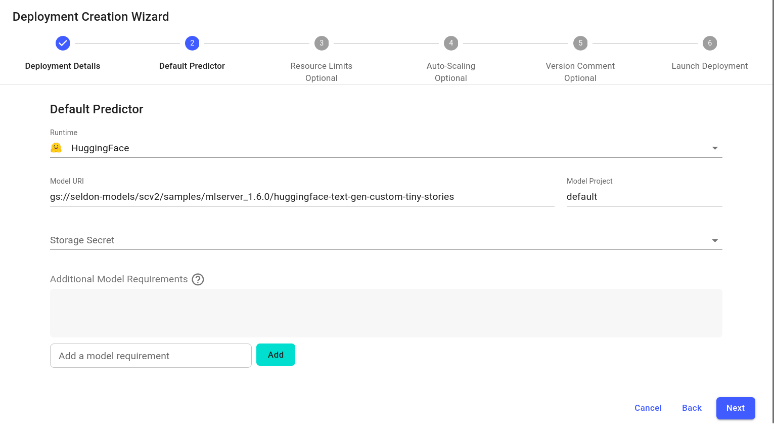 Default predictor spec