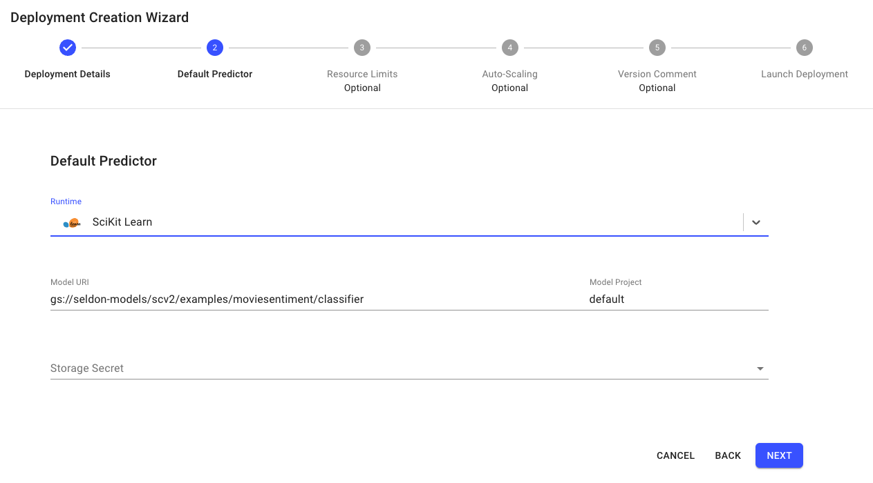 Default predictor spec